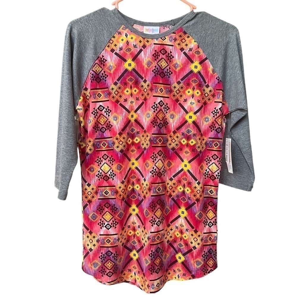 Lularoe Women’s Randy Loose Fit Southwest Aztec Vibrant print Baseball Tee Sz XS